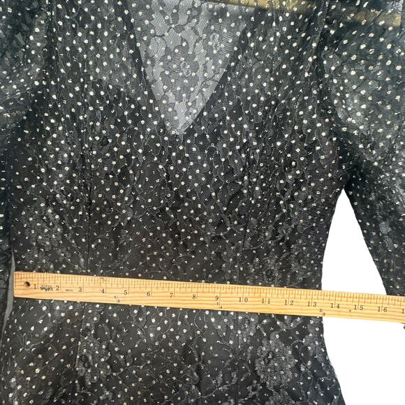 VTG 90s Black Mini Party Dress 9 Prom Puff Slv Tiered Witch Goth Grunge Punk Bow - Picture 15 of 16